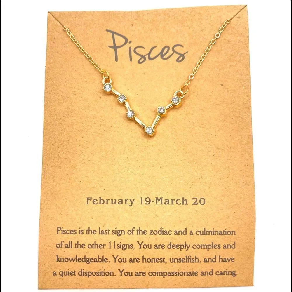 Gold Chain Zodiac Rhinestone Pisces Charm Bracelet